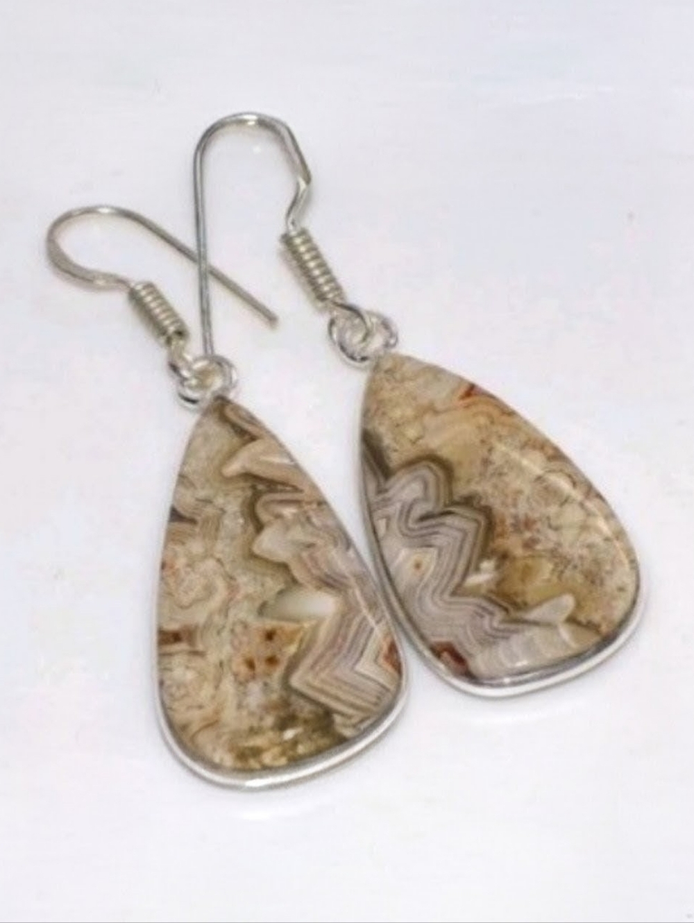 Mexican Crazy Lace Agate Gemstone 925 Sterling Silver Handmade Dangle Earrings